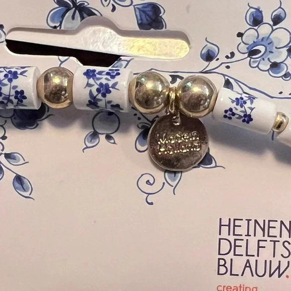 NEW Heinen Delfts Blauw Blue & White Ceramic Beads Bracelet Made in Holland - Picture 3 of 4
